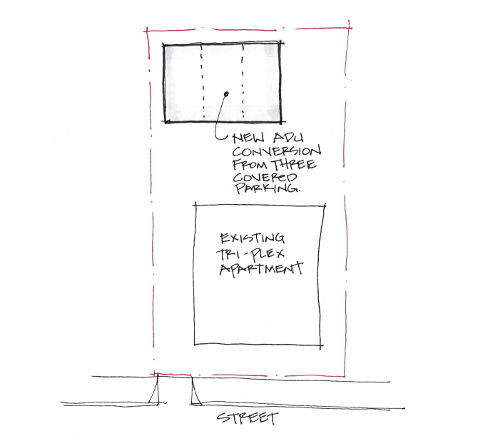 New adu conversion parking garage project sketch