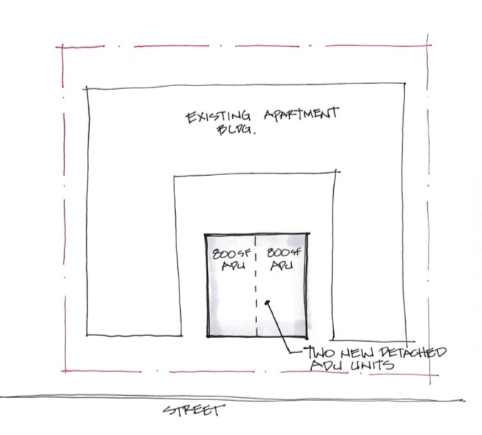 Existing apartment garage add on building sketch